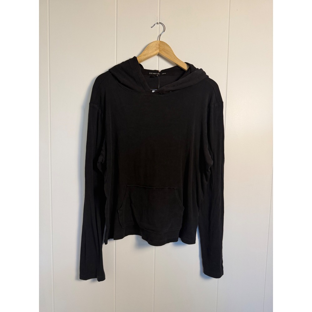 Good American Ribbed Hoodie 1/2XL Black Long Sleeve Kangaroo Pocket GT0531B